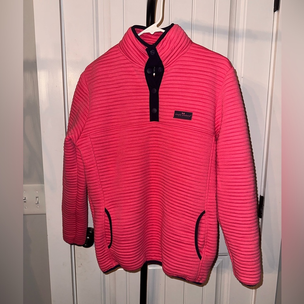 Simply Southern Size Medium Women's Pink Ribbed Pullover Jacket Bow‎ Logo - Picture 2 of 10